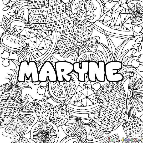 Coloriage prénom MARYNE - d&eacute;cor Mandala fruits