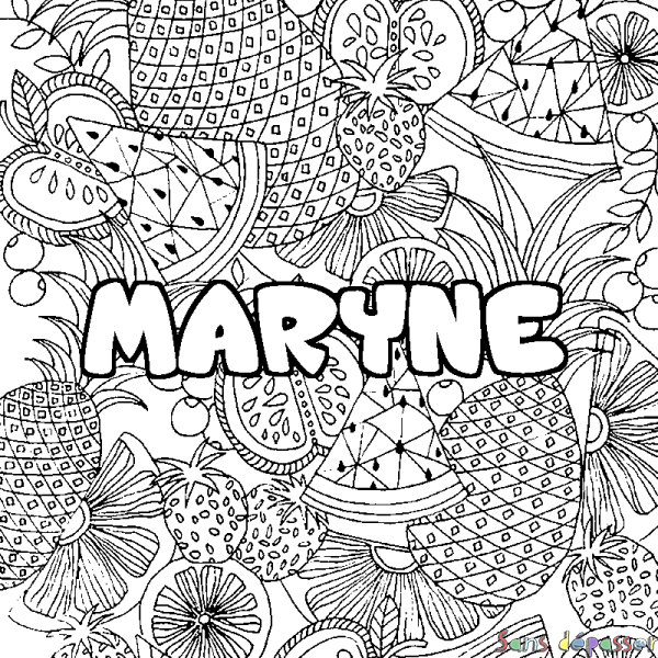 Coloriage pr&eacute;nom MARYNE - d&eacute;cor Mandala fruits