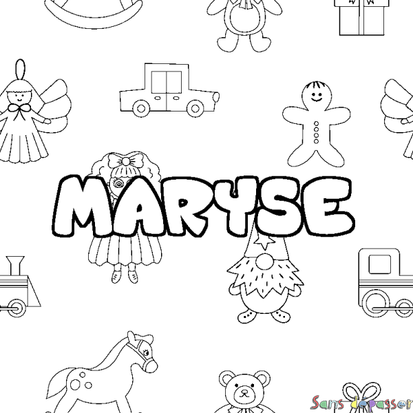 Coloriage pr&eacute;nom MARYSE - d&eacute;cor Jouets