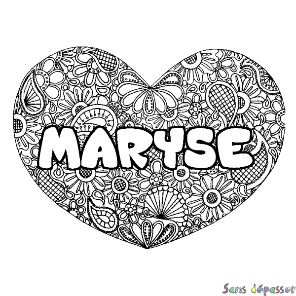 Coloriage prénom MARYSE - d&eacute;cor Mandala coeur