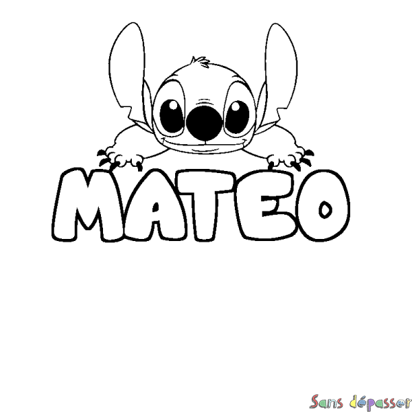 Coloriage prénom MATEO - d&eacute;cor Stitch