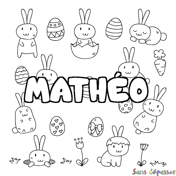 Coloriage pr&eacute;nom MATH&Eacute;O - d&eacute;cor Paques