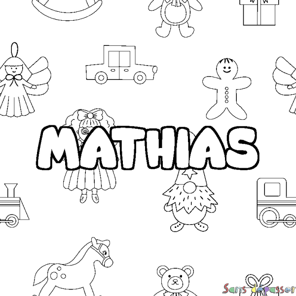 Coloriage prénom MATHIAS - d&eacute;cor Jouets
