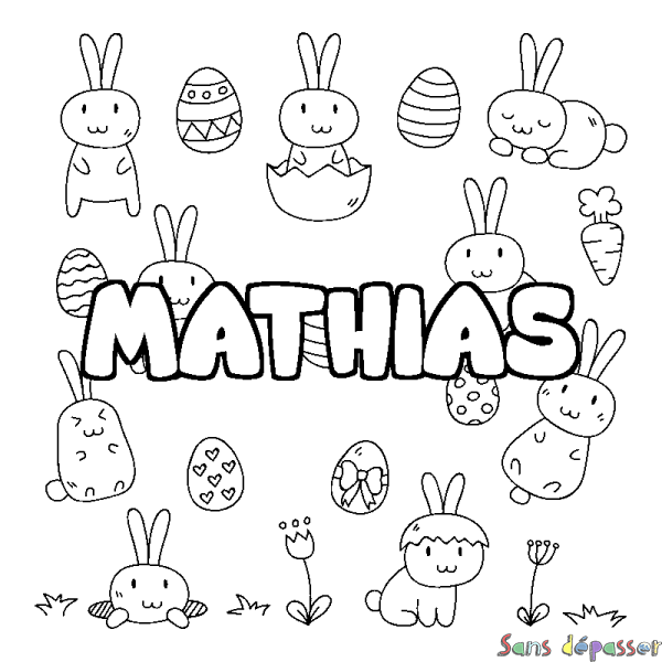 Coloriage pr&eacute;nom MATHIAS - d&eacute;cor Paques