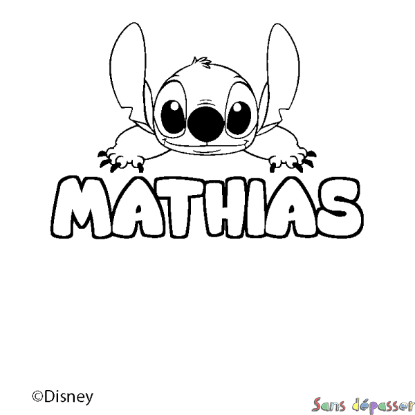 Coloriage pr&eacute;nom MATHIAS - d&eacute;cor Stitch
