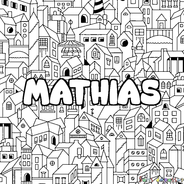 Coloriage prénom MATHIAS - d&eacute;cor Ville