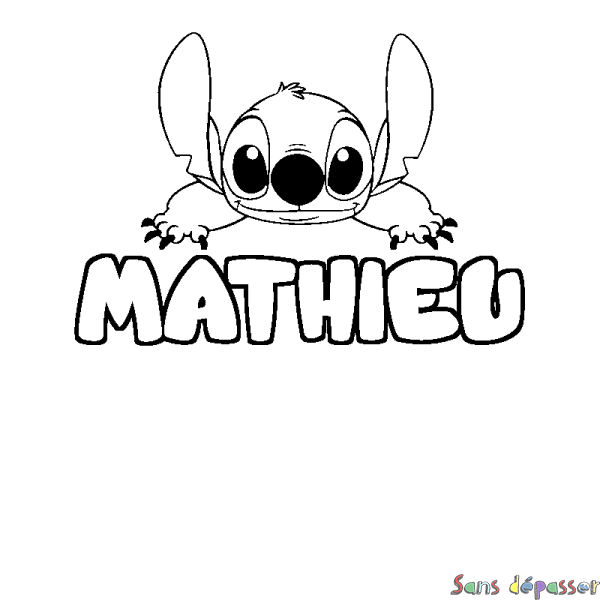 Coloriage prénom MATHIEU - d&eacute;cor Stitch