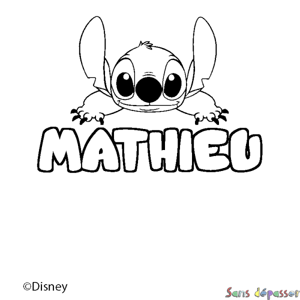 Coloriage pr&eacute;nom MATHIEU - d&eacute;cor Stitch