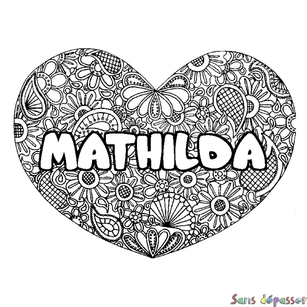 Coloriage prénom MATHILDA - d&eacute;cor Mandala coeur