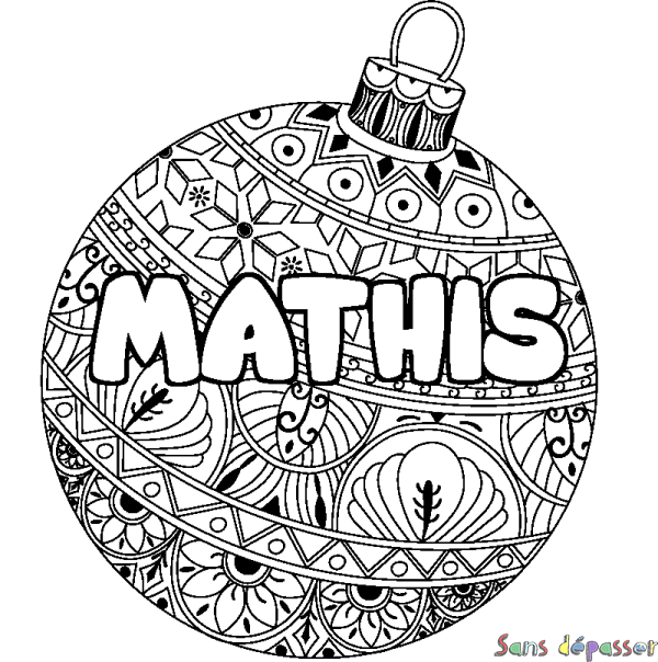Coloriage pr&eacute;nom MATHIS - d&eacute;cor Boule de No&euml;l