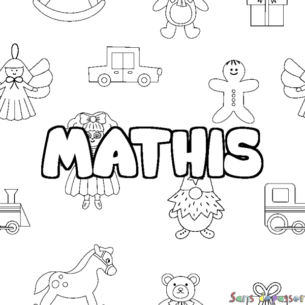 Coloriage pr&eacute;nom MATHIS - d&eacute;cor Jouets