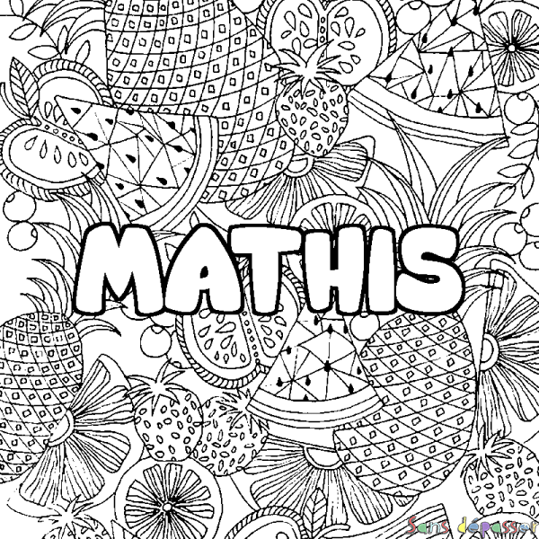 Coloriage pr&eacute;nom MATHIS - d&eacute;cor Mandala fruits