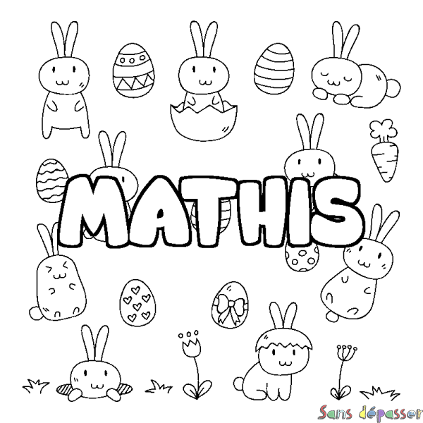 Coloriage pr&eacute;nom MATHIS - d&eacute;cor Paques