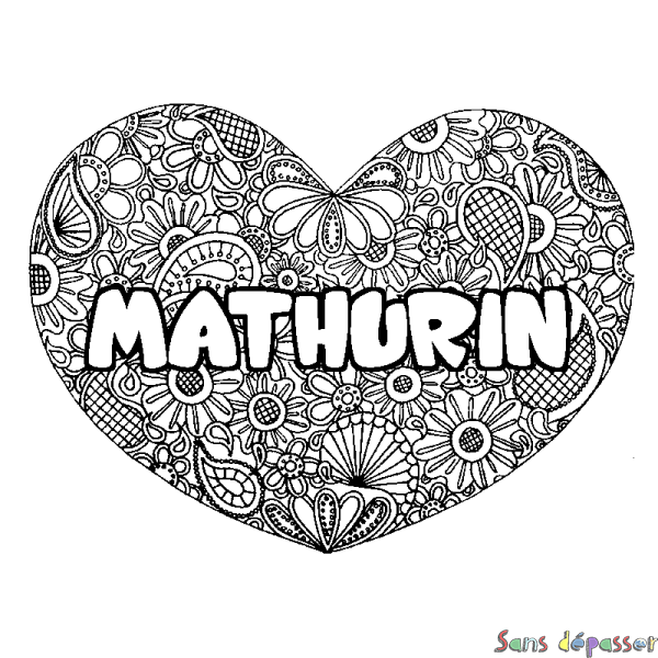 Coloriage prénom MATHURIN - d&eacute;cor Mandala coeur