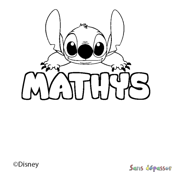 Coloriage pr&eacute;nom MATHYS - d&eacute;cor Stitch
