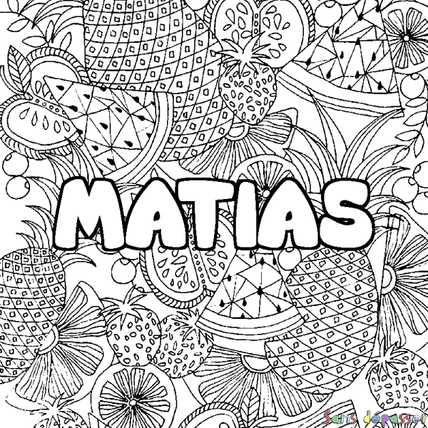 Coloriage prénom MATIAS - d&eacute;cor Mandala fruits