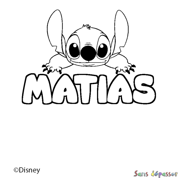 Coloriage pr&eacute;nom MATIAS - d&eacute;cor Stitch