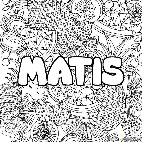 Coloriage prénom MATIS - d&eacute;cor Mandala fruits