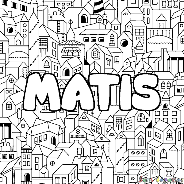 Coloriage prénom MATIS - d&eacute;cor Ville