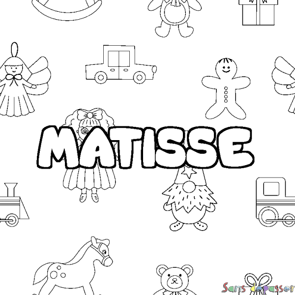 Coloriage pr&eacute;nom MATISSE - d&eacute;cor Jouets