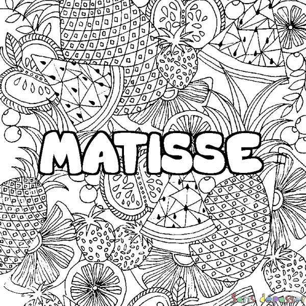 Coloriage prénom MATISSE - d&eacute;cor Mandala fruits
