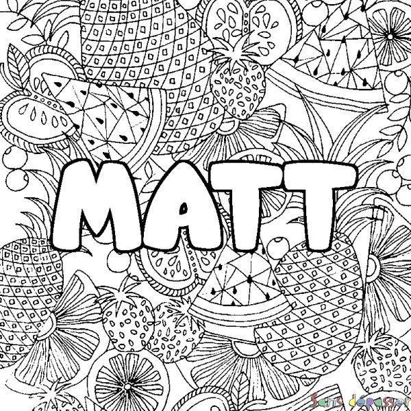 Coloriage prénom MATT - d&eacute;cor Mandala fruits