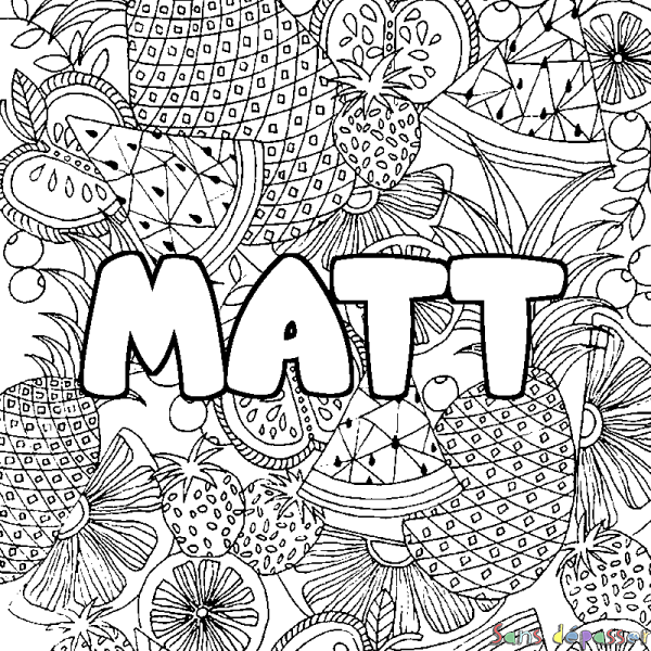 Coloriage pr&eacute;nom MATT - d&eacute;cor Mandala fruits
