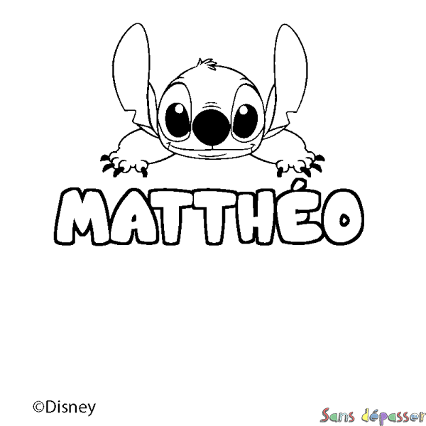 Coloriage pr&eacute;nom MATTH&Eacute;O - d&eacute;cor Stitch
