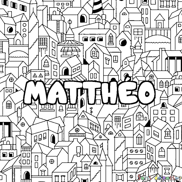 Coloriage pr&eacute;nom MATTH&Eacute;O - d&eacute;cor Ville
