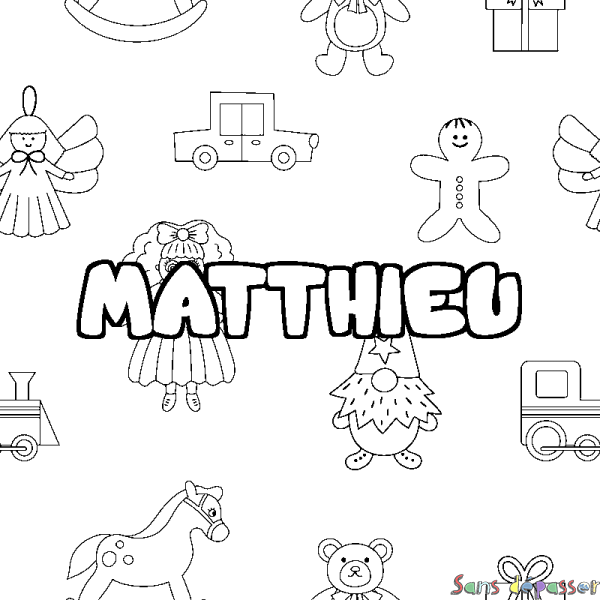 Coloriage pr&eacute;nom MATTHIEU - d&eacute;cor Jouets
