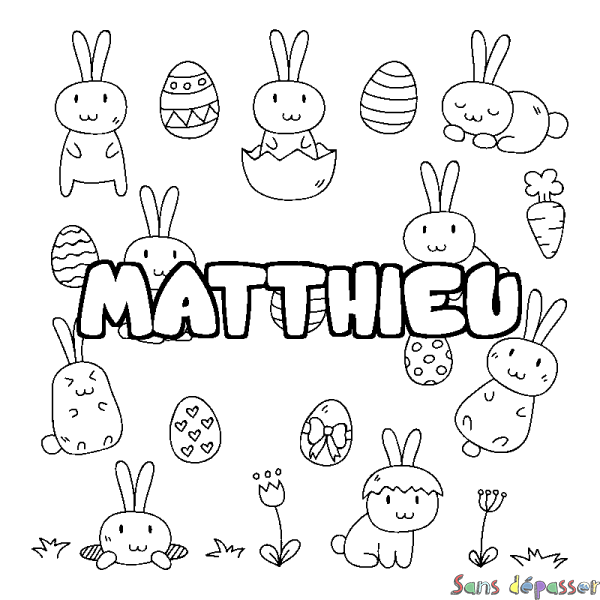 Coloriage pr&eacute;nom MATTHIEU - d&eacute;cor Paques