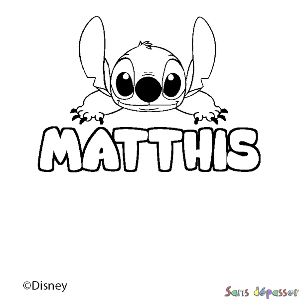 Coloriage pr&eacute;nom MATTHIS - d&eacute;cor Stitch