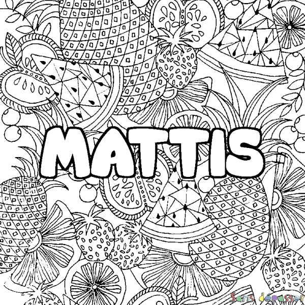 Coloriage prénom MATTIS - d&eacute;cor Mandala fruits