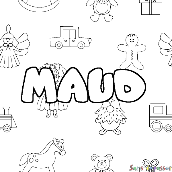 Coloriage pr&eacute;nom MAUD - d&eacute;cor Jouets