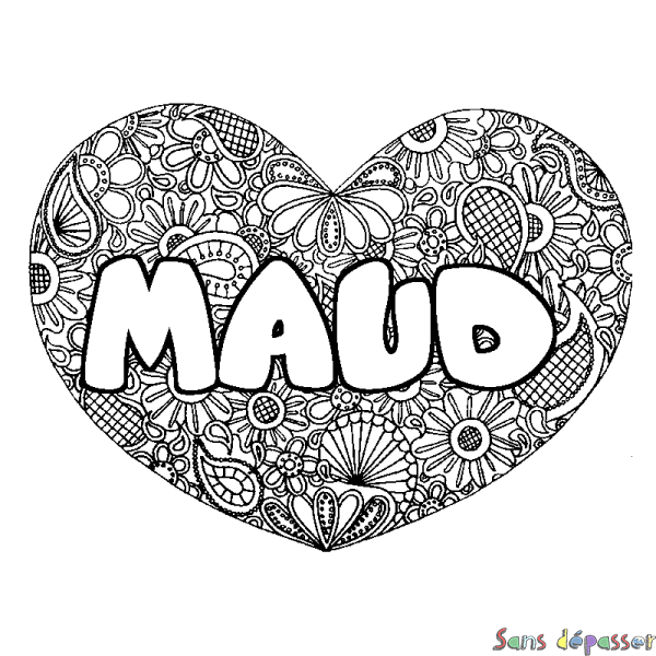 Coloriage prénom MAUD - d&eacute;cor Mandala coeur
