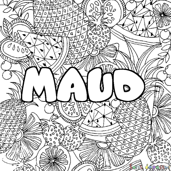 Coloriage prénom MAUD - d&eacute;cor Mandala fruits