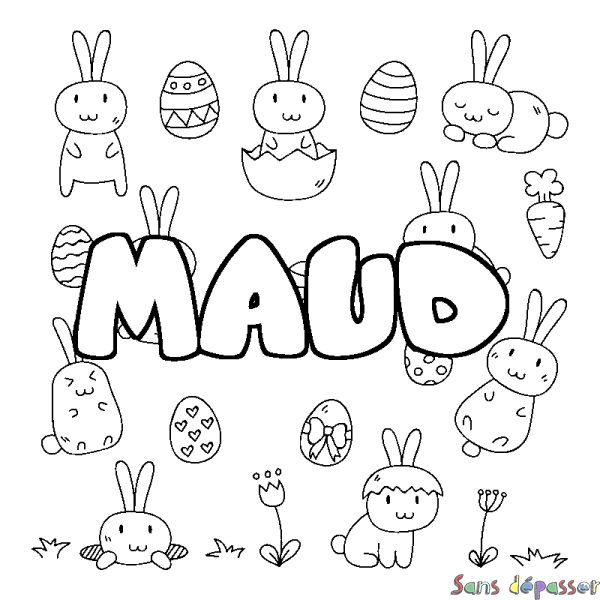 Coloriage pr&eacute;nom MAUD - d&eacute;cor Paques