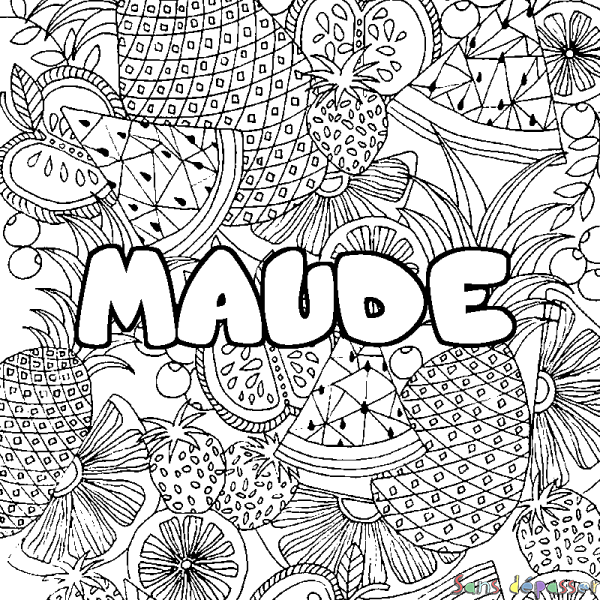 Coloriage prénom MAUDE - d&eacute;cor Mandala fruits