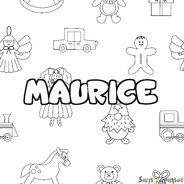 Coloriage pr&eacute;nom MAURICE - d&eacute;cor Jouets