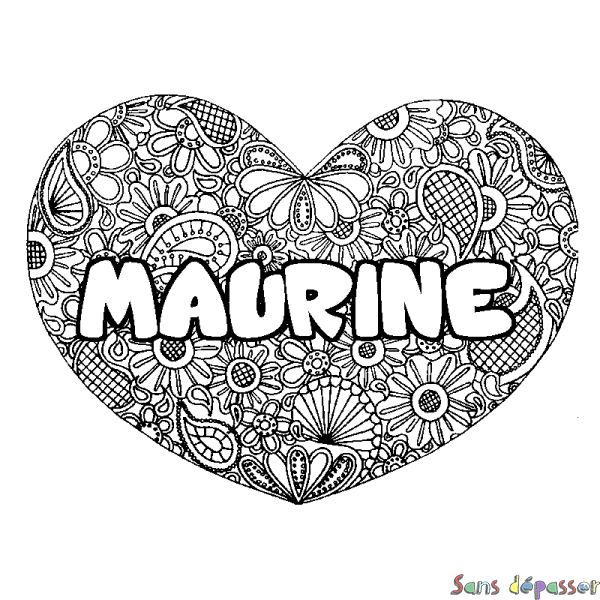 Coloriage prénom MAURINE - d&eacute;cor Mandala coeur