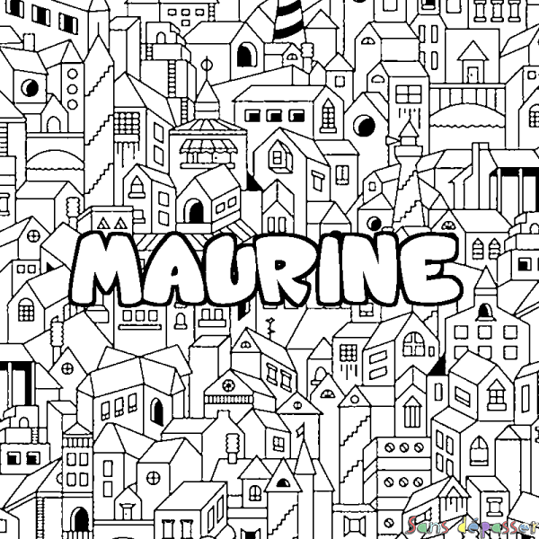 Coloriage prénom MAURINE - d&eacute;cor Ville