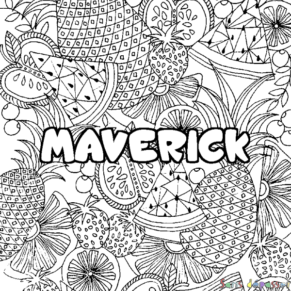 Coloriage pr&eacute;nom MAVERICK - d&eacute;cor Mandala fruits