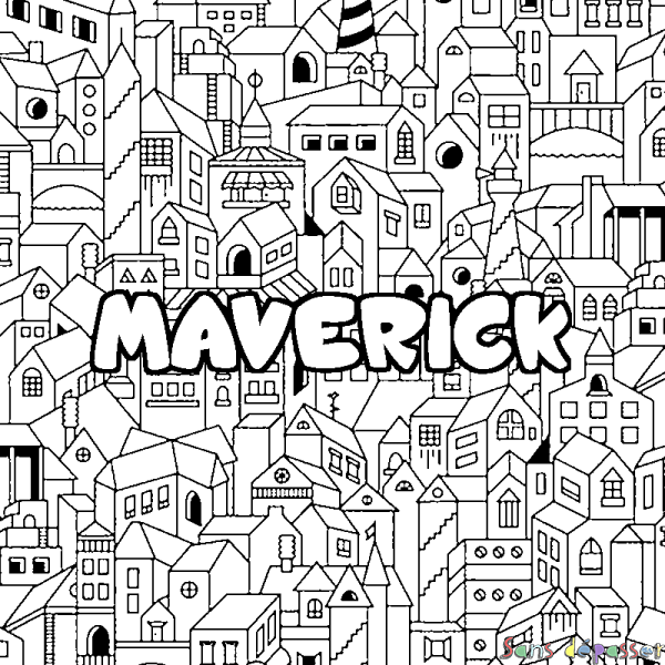 Coloriage prénom MAVERICK - d&eacute;cor Ville