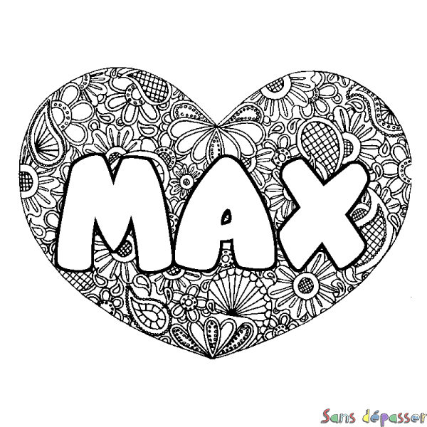 Coloriage prénom MAX - d&eacute;cor Mandala coeur