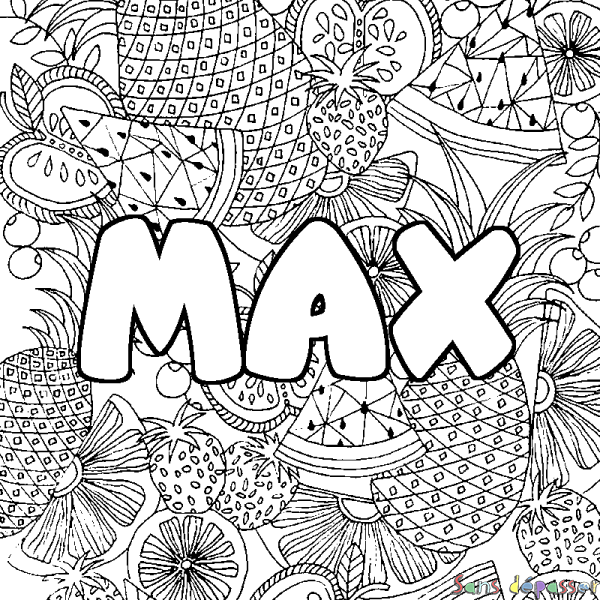 Coloriage prénom MAX - d&eacute;cor Mandala fruits