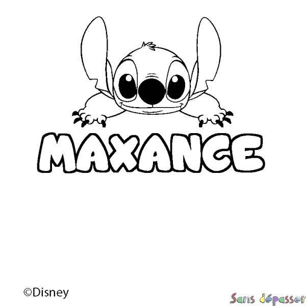 Coloriage pr&eacute;nom MAXANCE - d&eacute;cor Stitch