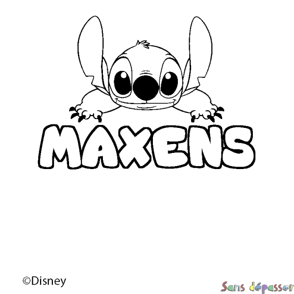 Coloriage pr&eacute;nom MAXENS - d&eacute;cor Stitch