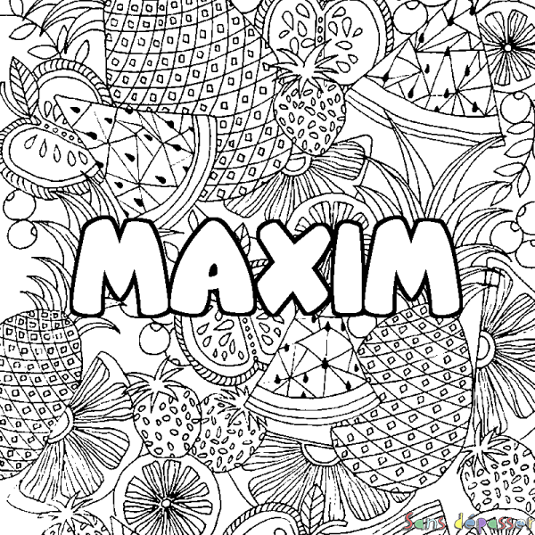 Coloriage prénom MAXIM - d&eacute;cor Mandala fruits