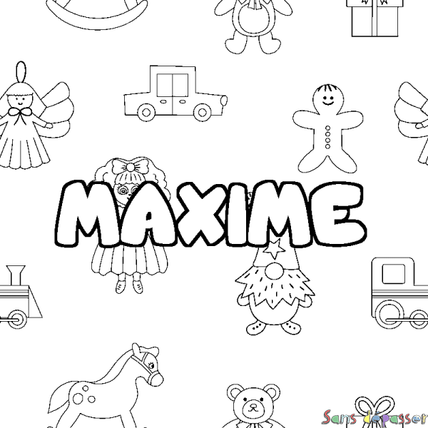 Coloriage prénom MAXIME - d&eacute;cor Jouets