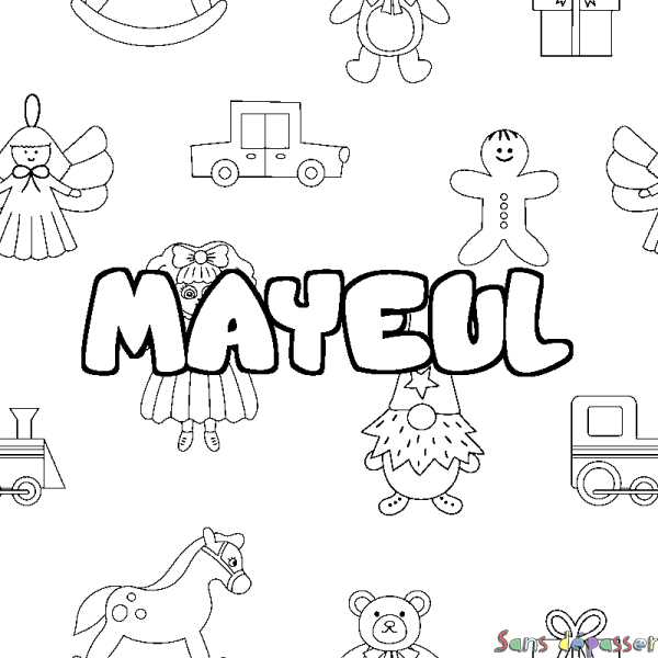 Coloriage pr&eacute;nom MAYEUL - d&eacute;cor Jouets